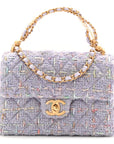 Tweed Quilted Pearl Twist Mini Rectangular Flap Purple