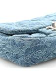 Denim Quilted Camellia Sweetheart Mini Rectangular Flap Blue
