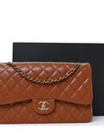 Caviar Quilted Jumbo Double Flap Light Brown