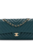 Caviar Chevron Quilted Medium Double Flap Green