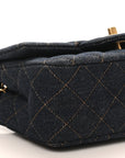 Denim Quilted Mini Rectangular Flap Dark Blue