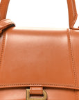 Shiny Box Calfskin Small Hourglass Top Handle Bag Camel