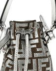 Vitello Catalan Mirror Canvas Fabric Jacquard FF 1974 Mini Mon Tresor Bucket Bag Ebano Argento