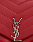Calfskin Y Quilted Monogram Medium Loulou Chain Satchel Lipstick Red
