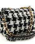 Tweed Quilted Medium CHNL 19 Flap Black Ecru White