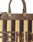 Paglia Pequin Vitello King Woven Medium FNDI Sunshine Shopper Tote Naturale Gianduia