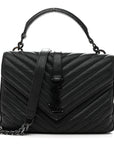 Sheepskin Matelasse Chevron Monogram Monochrome Medium College Bag Black