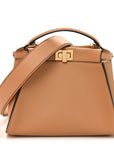 Vitello Seta Fabric Jacquard FF 1974 Mini Peekaboo Iconic Satchel Miele Scuro