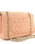 Tweed Quilted Medium Double Flap Orange Beige Multicolor