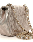 Metallic Lambskin Perforated Mini Square Flap Light Pink