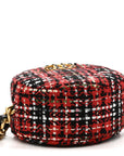 Tweed Quilted CHNL 19 Round Clutch With Chain Red Black White Green