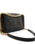 Lambskin Braided Woven Medium Boy Flap Navy Black