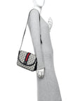 GG Supreme Monogram Textured Dollar Calfskin Web Studded Mini Ophidia Flap Shoulder Bag Beige Blue