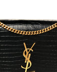 Calfskin Crocodile Embossed Medium Classic Monogram Kate Tassel Satchel Black