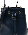 Glazed Textured Calfskin Web Small Ophidia Bucket Bag Blue Agata