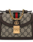 GG Supreme Monogram Textured Dollar Calfskin Web Mini Ophidia Padlock Top Handle Chain Shoulder Bag Beige Ebony New Acero