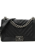 Caviar Chevron Quilted Medium Boy Flap Black