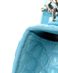 Shiny Calfskin Crocodile Embossed Hourglass Top Handle Bag XS Azur
