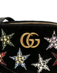 Velvet Matelasse Crystal Star Embroidered Small GG Marmont Chain Shoulder Bag Black