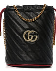 Vintage Effect Calfskin Matelasse Diagonal Mini Torchon GG Marmont 2.0 Bucket Bag Black Romantic Cherry