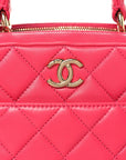 Lambskin Quilted Small Trendy CC Bowling Bag Pink