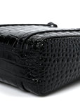Shiny Calfskin Logo Crocodile Embossed XXS Everyday Tote Black