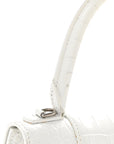 Calfskin Crocodile Embossed Small Hourglass Top Handle Bag White