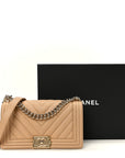 Caviar Chevron Quilted Medium Boy Flap Beige