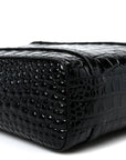 Shiny Calfskin Logo Crocodile Embossed XXS Everyday Tote Black