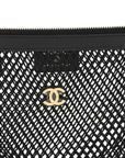 Mesh Shiny Lambskin Pouch Hobo Black