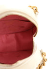 Lambskin Quilted CHNL 19 Round Clutch With Chain White