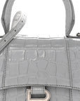 Shiny Calfskin Crocodile Embossed Hourglass Top Handle Bag XS BLCG Grey
