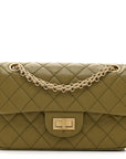 Aged Calfskin Quilted 2.55 Reissue 224 Flap Khaki