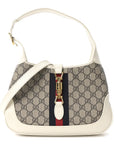 GG Supreme Monogram Azalea Calfskin Web Small Jackie 1961 Hobo Beige Ebony Mystic White