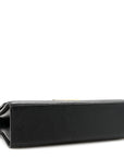 Grained Calfskin Quilted Large Label Click Flap Bag Black