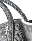Calfskin Crocodile Embossed Greca Goddess Tote Bag Black