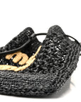 Raffia Crochet Drawstring Pouch Black Naturale