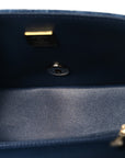 Printed Denim Quilted Mini Rectangular Flap Dark Blue