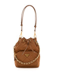 Re-Nylon Saffiano Stitched Re-Edition 1995 Chaine Drawstring Bucket Bag Brandy