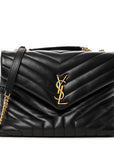 Calfskin Y Quilted Monogram Medium Loulou Chain Satchel Black