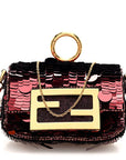 Sequin Paillettes Shiny Nappa Sex and the City Nano Maxi Buckle Baguette Charm Granata