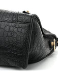 Calfskin Crocodile Embossed Giant 12 Gold Hardware City Black