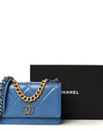 Lambskin Quilted CHNL 19 Wallet On Chain WOC Blue