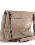 Crinkled Calfskin Matelasse Monogram Medium Niki Chain Satchel Gold Sand