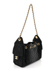 Washed Denim Quilted Mini CHNL 25 Handbag Black