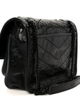 Crinkled Calfskin Matelasse Monogram Baby Niki Chain Satchel Black