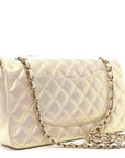 Iridescent Lambskin Quilted Medium Double Flap Ivory