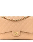 Caviar Quilted Jumbo Double Flap Beige