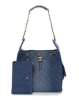 Washed Denim Quilted Medium CHNL 25 Handbag Blue