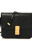 Snakeskin Medium Classic Box Flap Bag Black